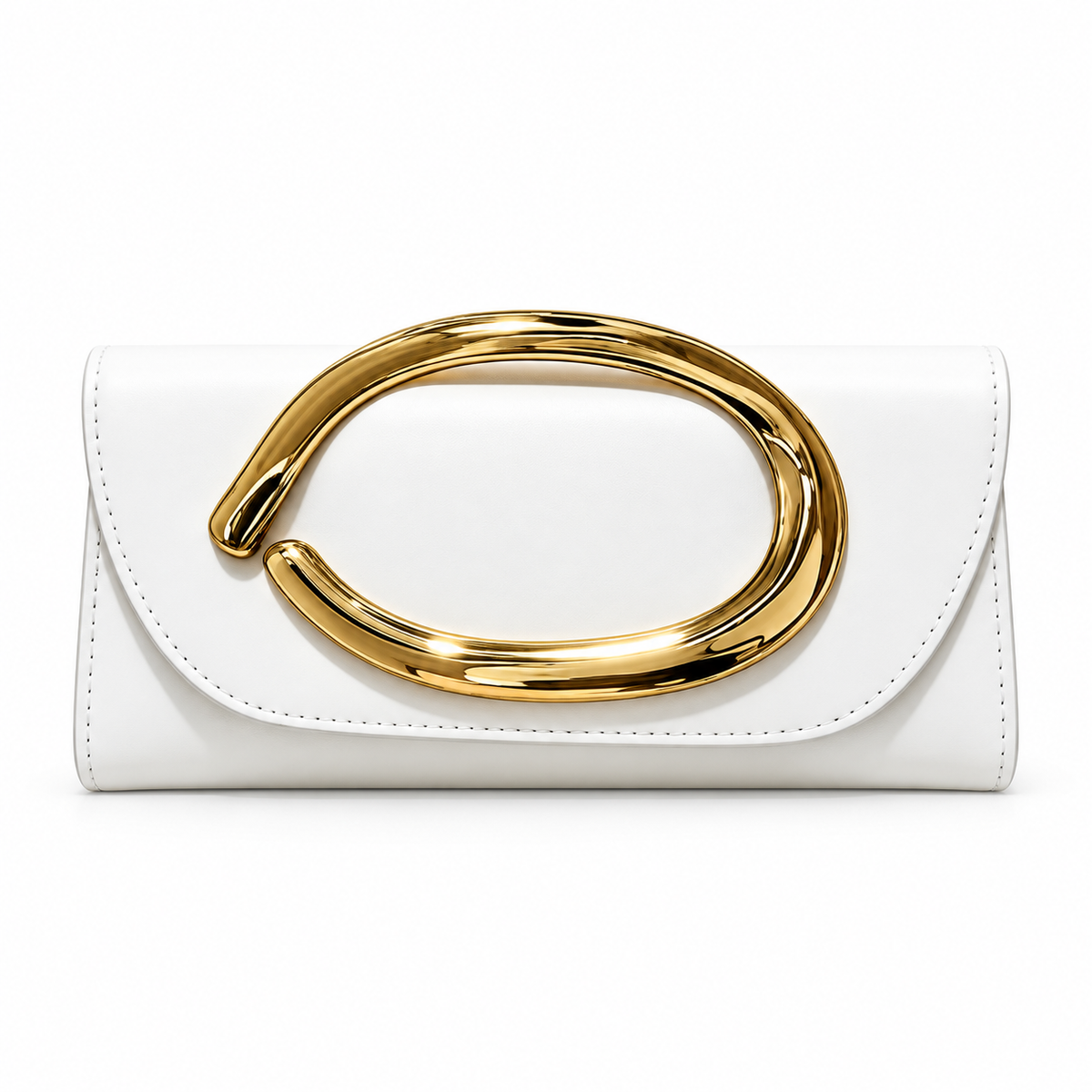 White Sculptural Gold Handle Evening Clutch