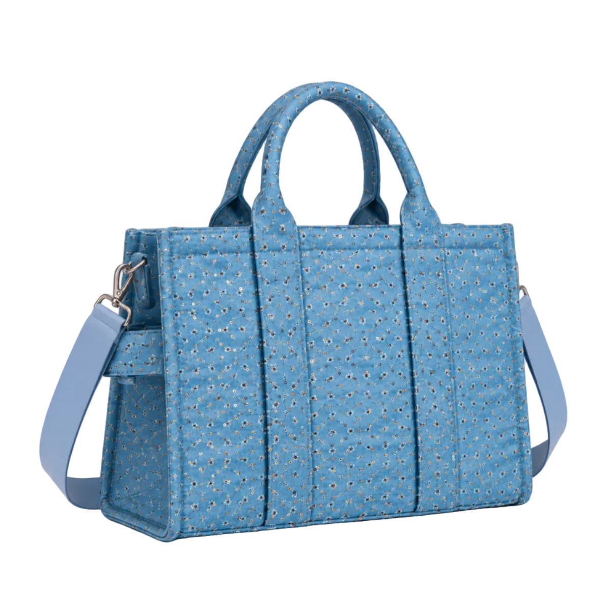 Sky Blue Floral Quilted Carryall Tote