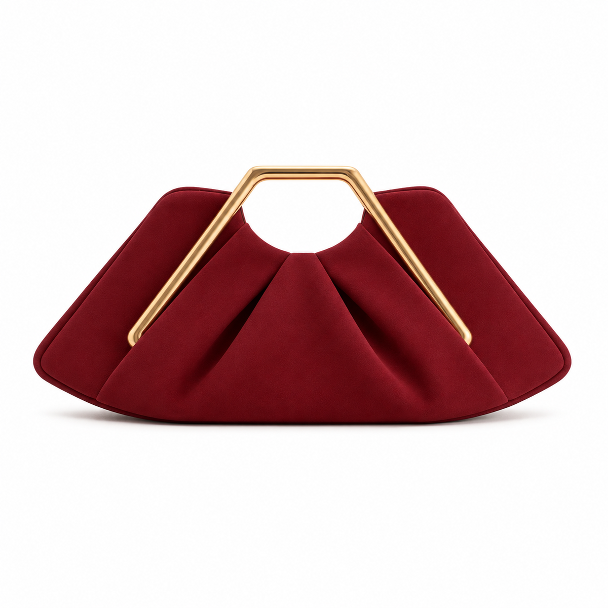 Red Leather Evening Clutch Golden Handle
