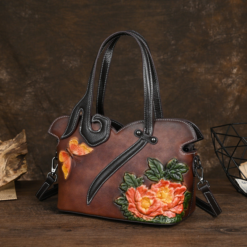 Leather Women's Handbag, Vintage One-Shoulder Crossbody Bag, Women's Cheongsam Bag Chinese Style
