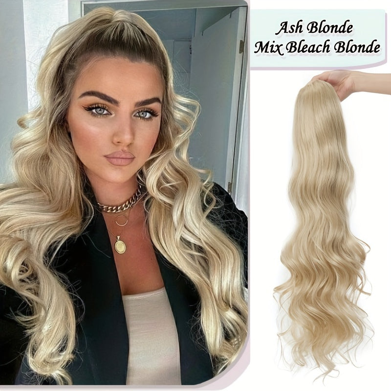 Long Curly Wavy Hair Piece Synthetic Pony Tail Extensions For Women Highlight Balayage