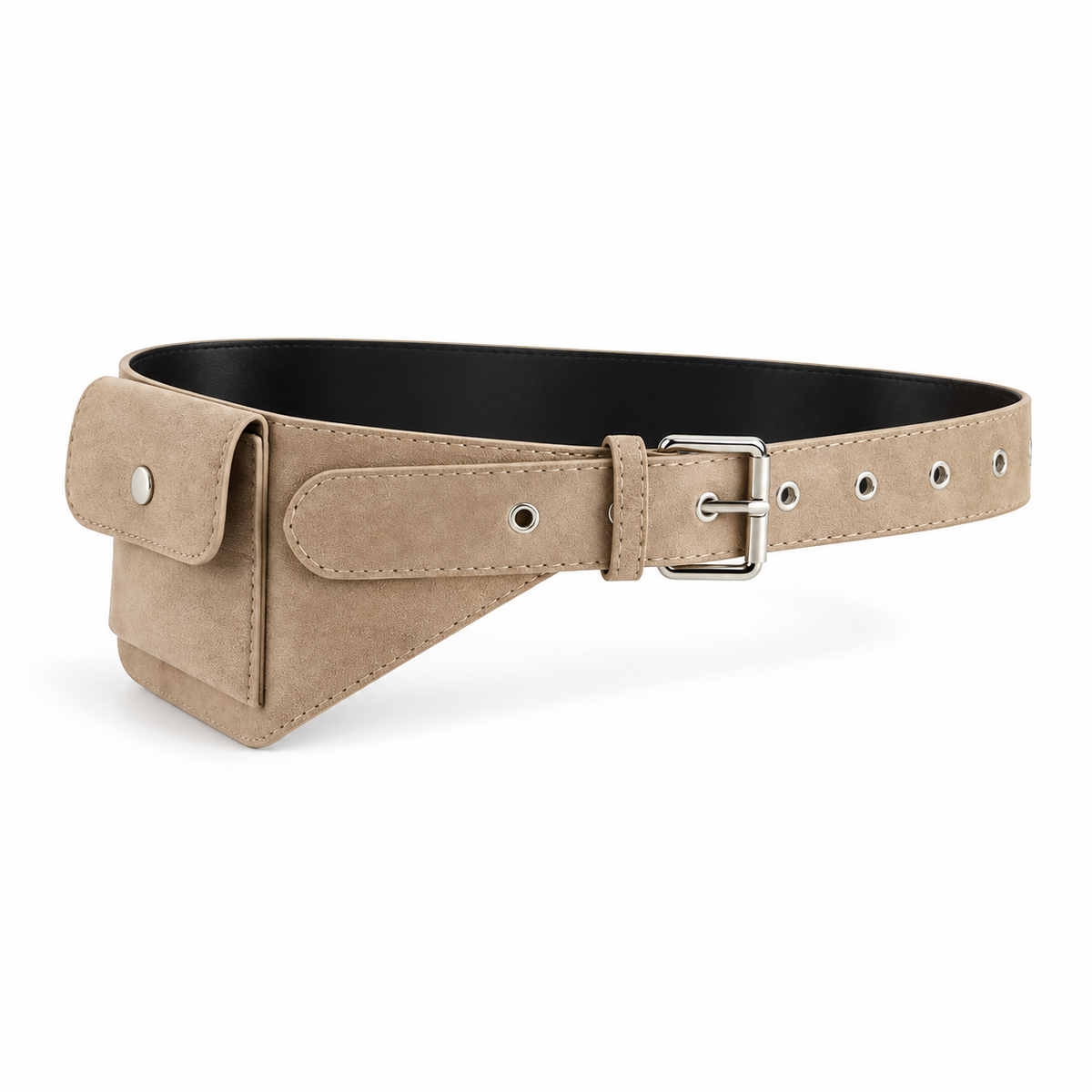 Beige Adjustable Belt With Compact Pouch