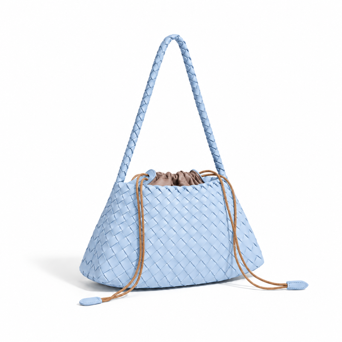 Light Blue Woven Drawstring Shoulder Bag