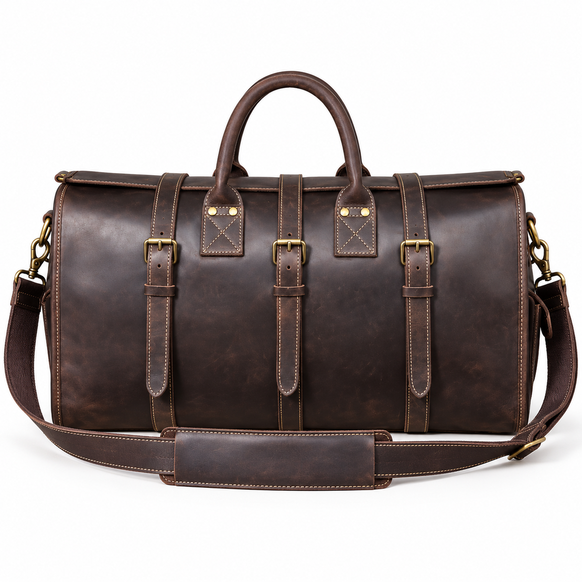 Vintage Brown Triple Buckle Overnight Bag