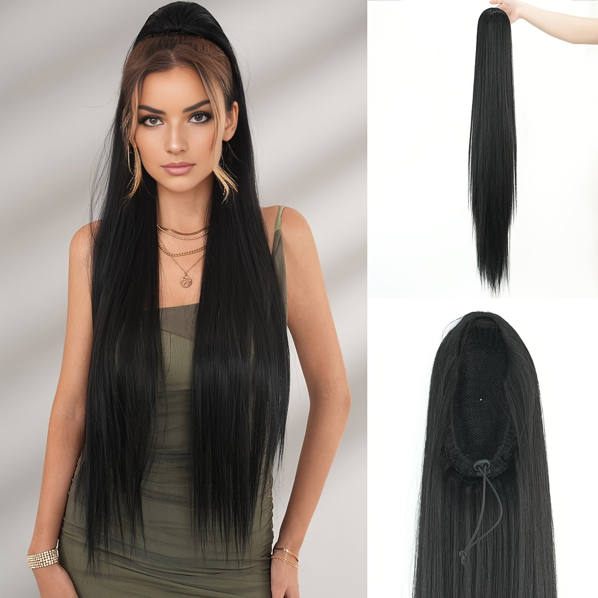 NAMM Synthetic 39inch Long Straight Ponytail Hair Extensions Wigs Wrap Around Ponytail Clip In Ponytail Hairs for Women