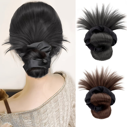 Synthetic Hair Bun Headband Claw Clip in Chignon Hairpieces for Women Fluffy Hair Flower Hair Elastic Band Hair Accessories Black Brown