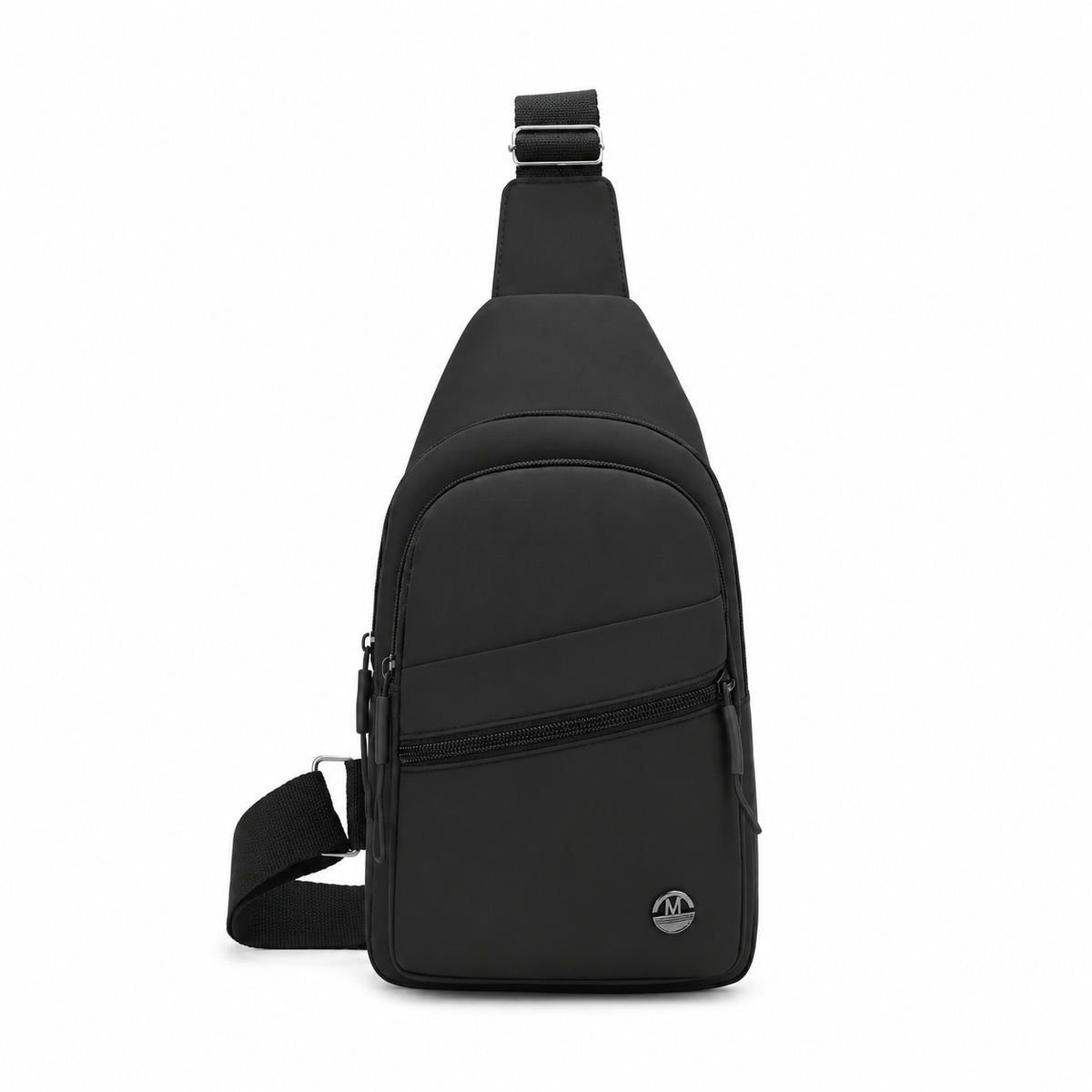 Black Sling Crossbody Bag With Zippers