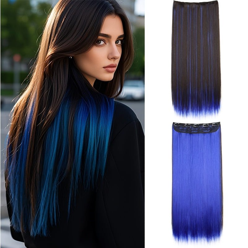 Colorful Clip-In Hair Extensions - 1pc Featuring Five Clips, Long Straight Heat-Resistant Synthetic Fiber Hairpiece for Women'S Everyday Looks And Party Must-Haves