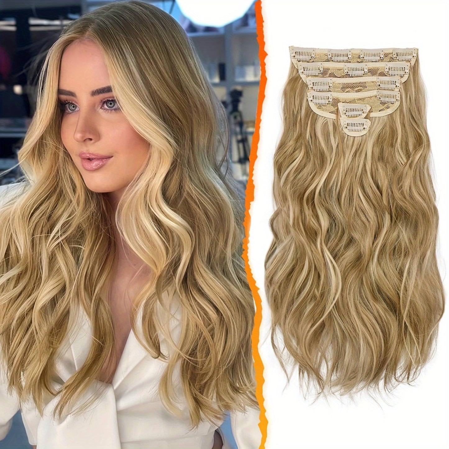 BARSDAR Wavy Clip In Hair Extensions - 16 Inch Copper Clip In Hair Extensions For Women - 6pcs Full Head Thick Soft Synthetic Clip In Hairpieces Daily Party Halloween