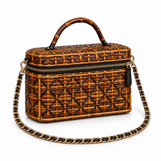 Vintage Brown Woven Box Crossbody Bag