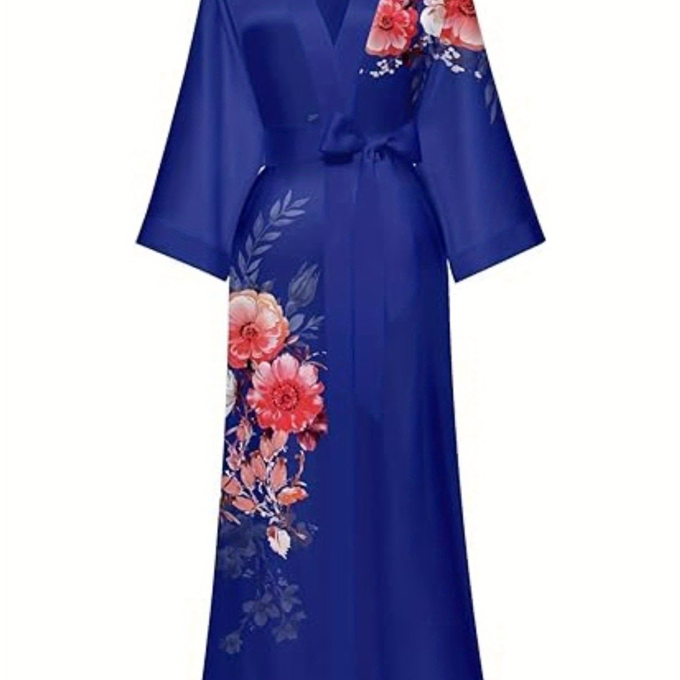 Women's Kimono Robe Long Bathrobe Women's Pajamas Floral Print Wedding Robe Nightgown Satin Bridesmaid Robe