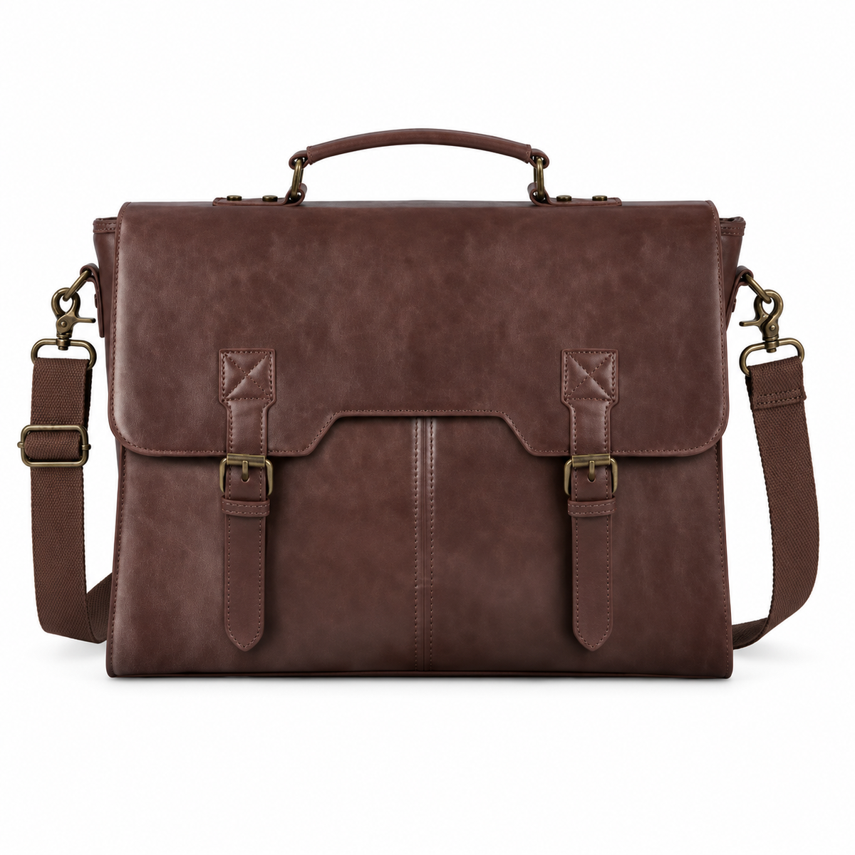 Vintage Brown Leather Double Buckle Briefcase