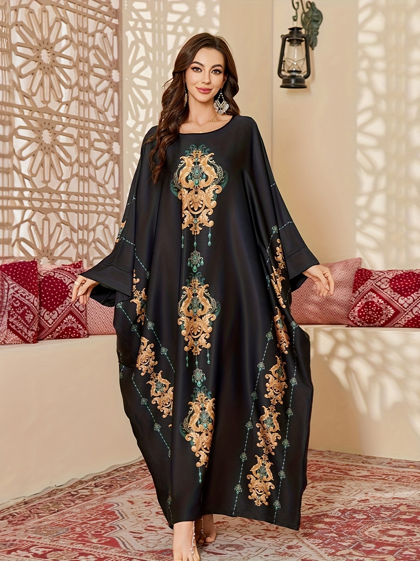 Middle Eastern  Festival Women's Printed Cover-Up Robe Gift, Elegant and Comfortable One-Size Sleep Robe