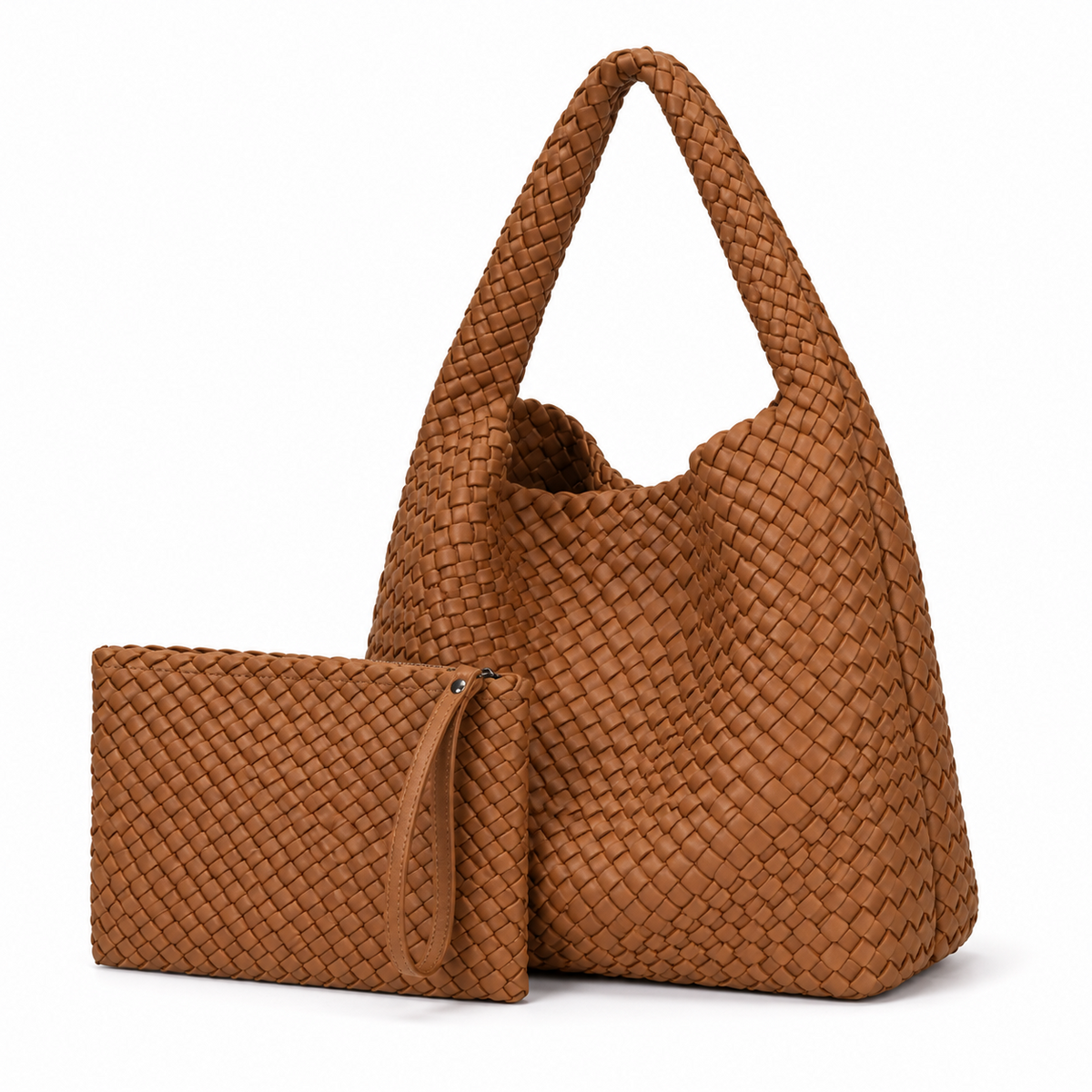 Caramel Woven Hobo Bag With Pouch