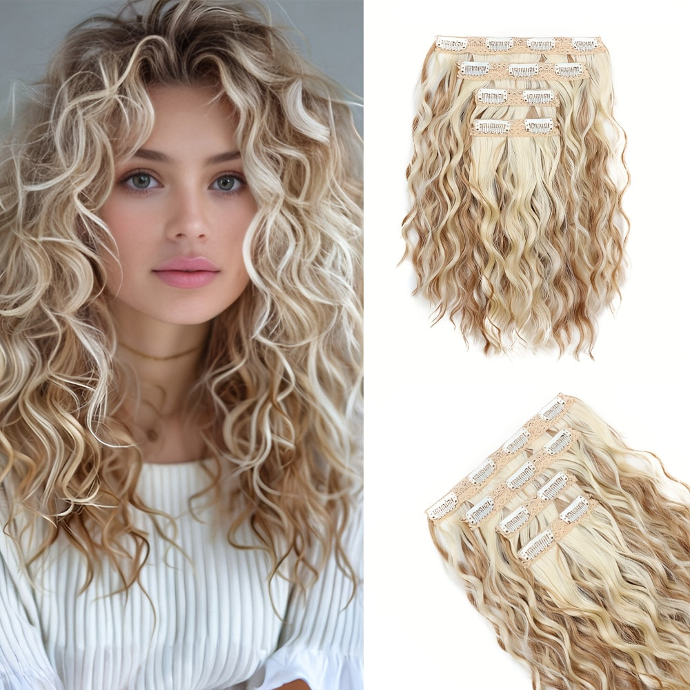 12-inch Water Wave Clip-in Synthetic Hair Extensions for Volume Boost, Skin-Friendly Clip Design, Secure Hold, Suitable for Women