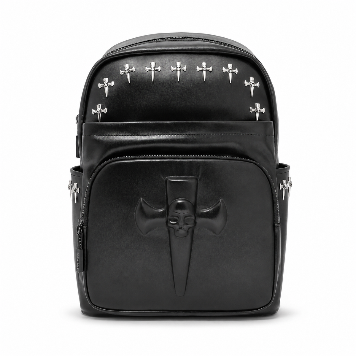 Gothic Skull Cross Studded Leather Backpack