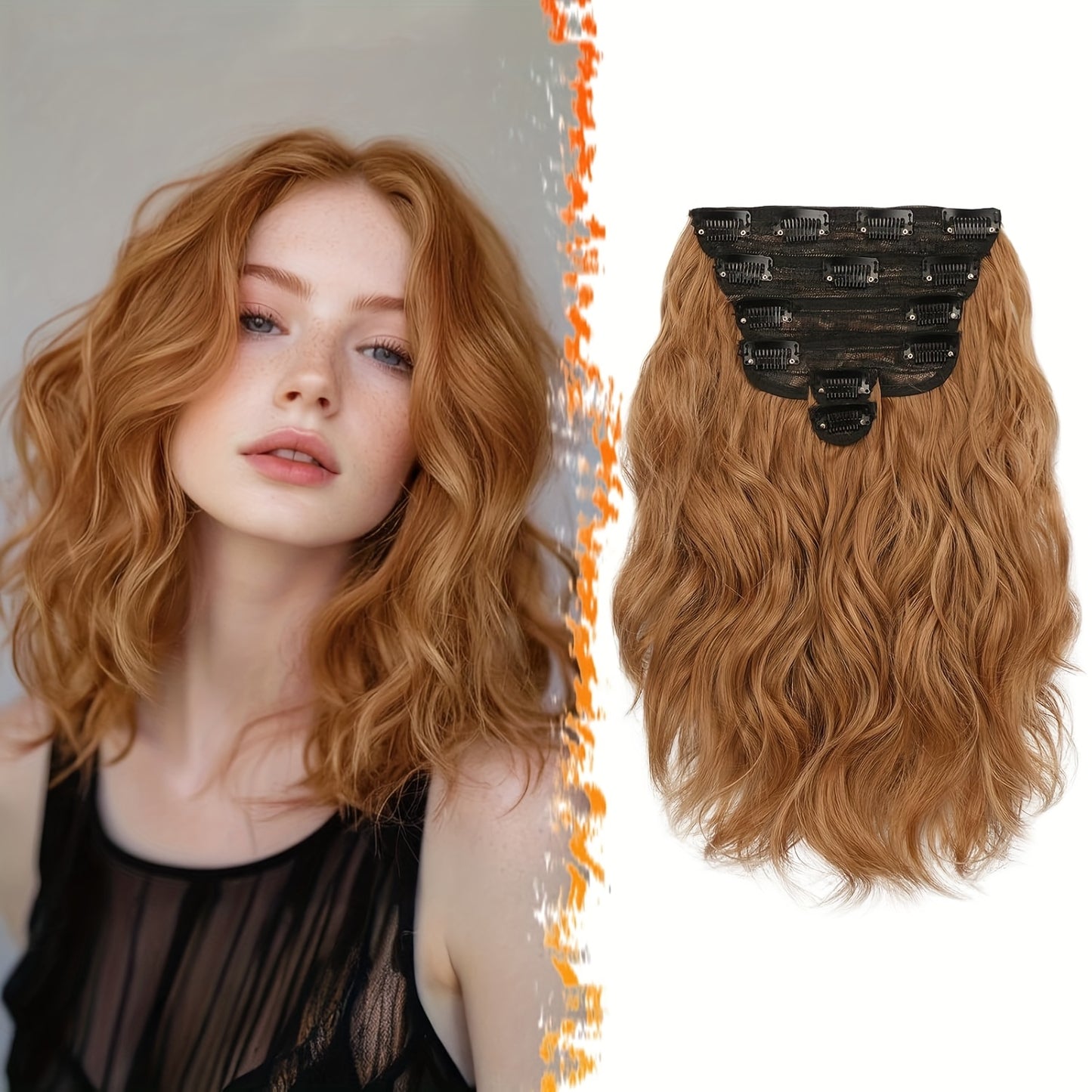 FESHFEN 6pcs Clip-In Hair Extensions, 12 Inch/30cm, Short Wavy Clip-In Extensions, Suitable for Women Halloween/Cosplay/Daily Wearing, Full Head, Thick Synthetic Clip Hair Extension - Brown