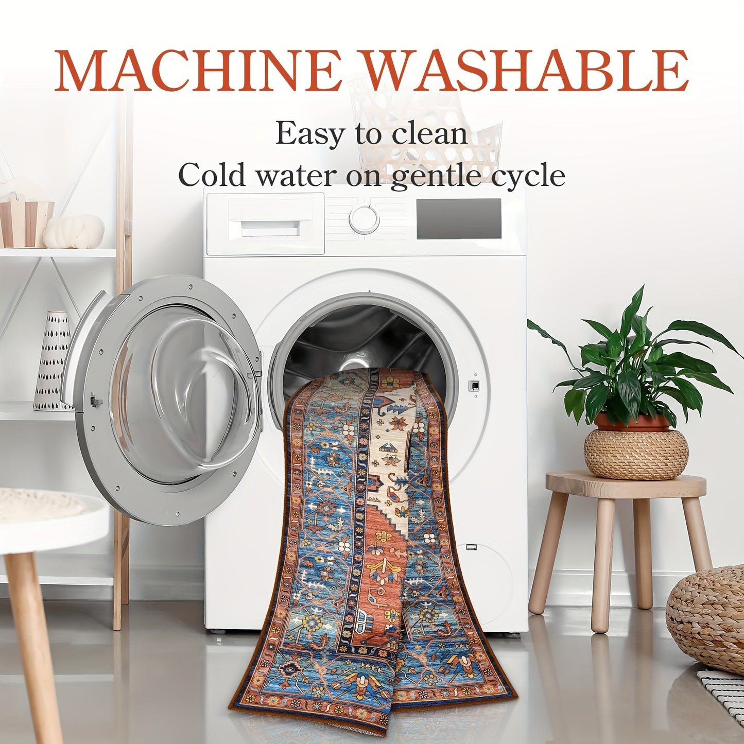 [Vintage Boho Carpet] Colorful Polyester Vintage Boho Washable Mat Runner | Floral & Geometric Design, Perfect for Hallways, Kitchens, Bedrooms, and Entryways Rugs