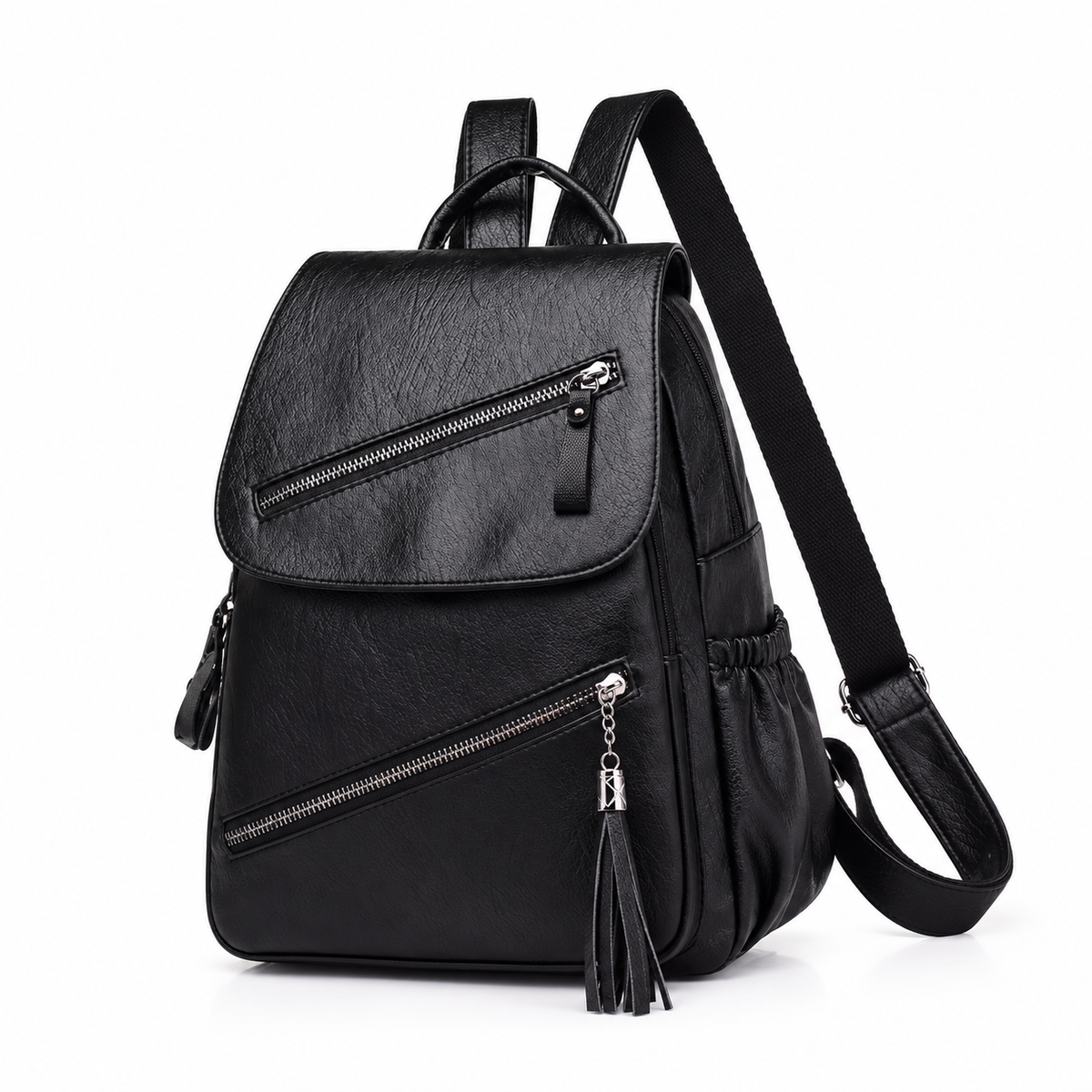 Black Textured Backpack With Tassel Detail