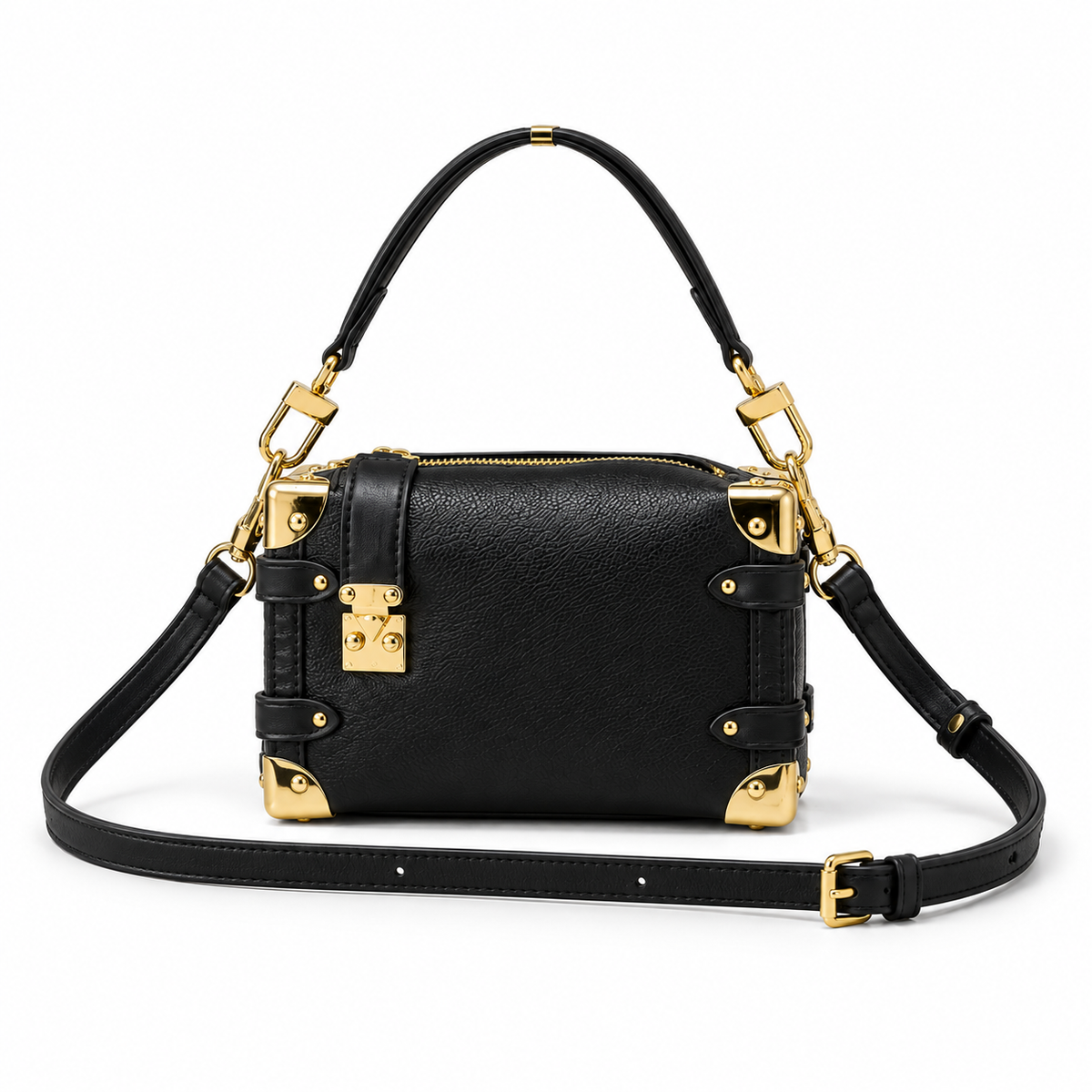 Black Trunk Style Gold Hardware Handbag