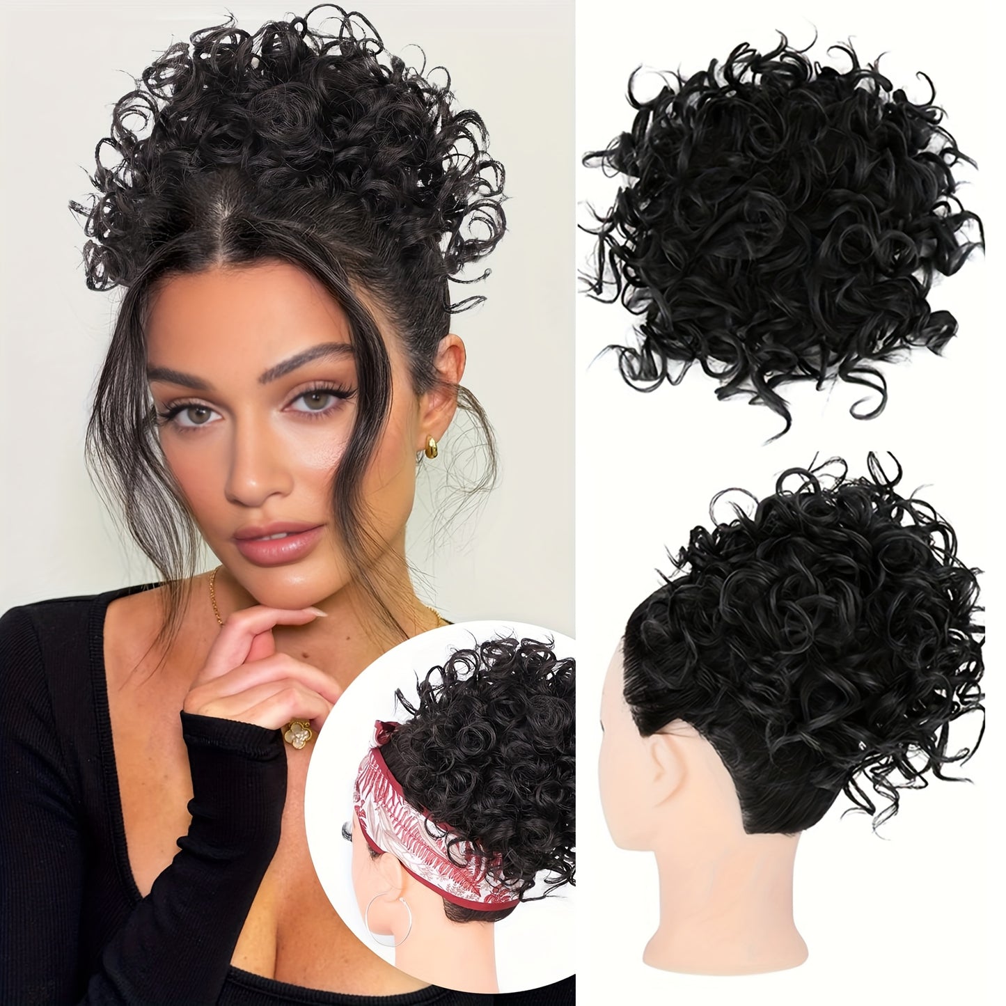 Stunning And Gorgeous Large Clip-In Afro Curly Synthetic Hair Bun - A Secure Drawstring Synthetic Hair Bun with Curls, Reusable Ponytails for Women, Available in a Variety of Gradient Colors: Brown, Dark Brown, Blonde, Copper