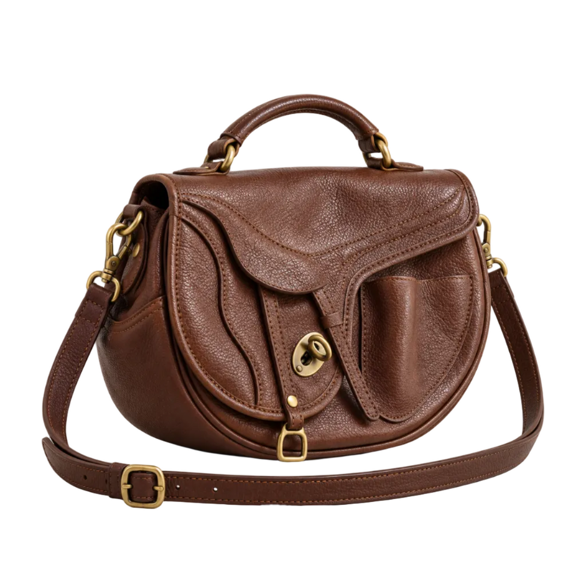 Vintage Coffee Brown Saddle Crossbody Bag