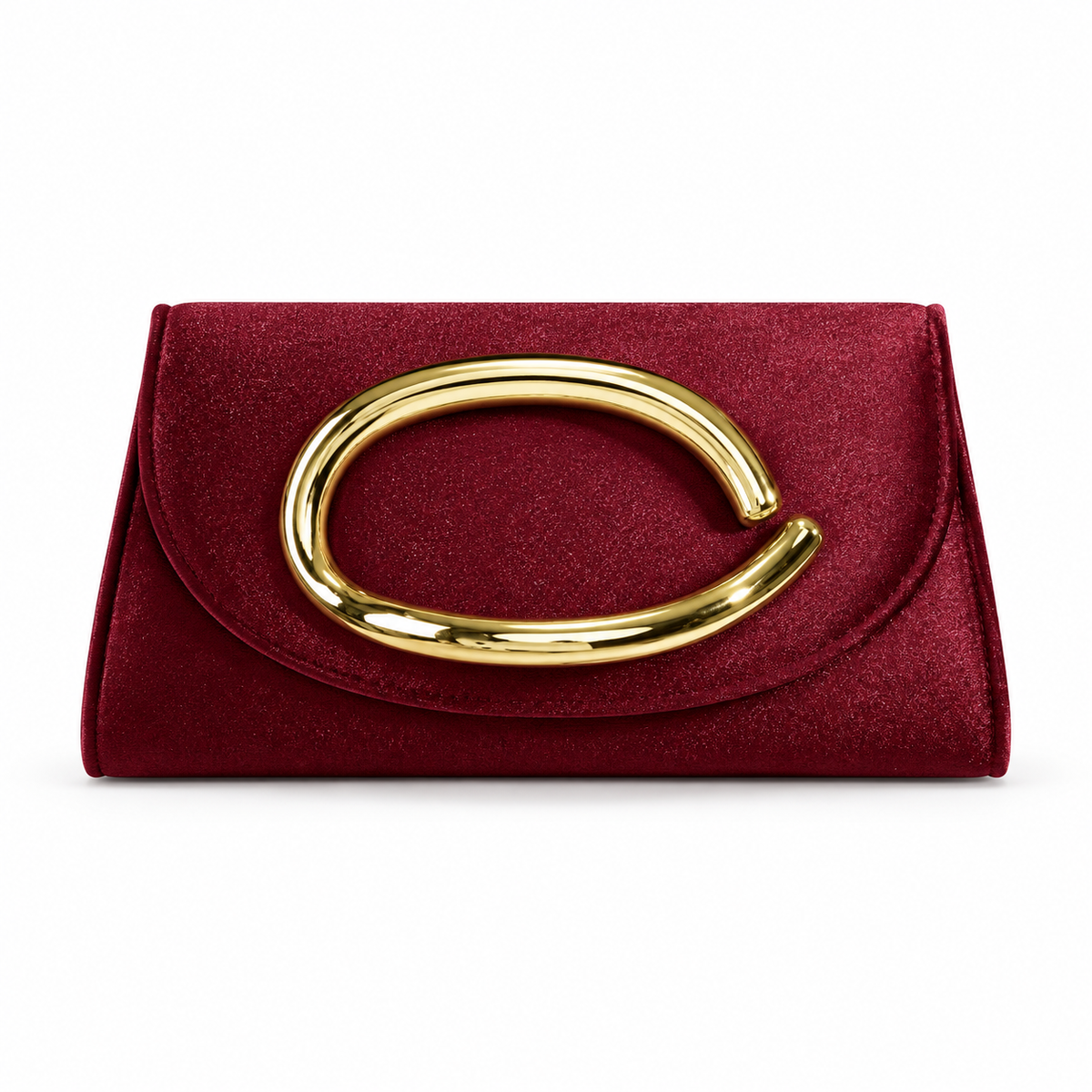 Burgundy Shimmer Clutch With Gold Handle