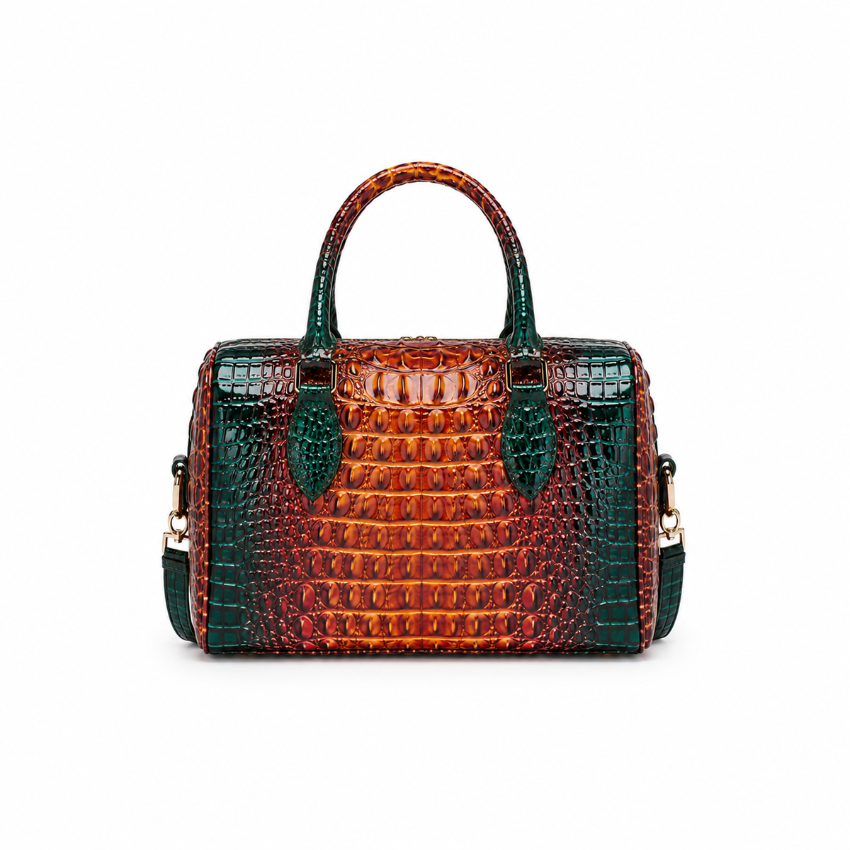 Multicolor Crocodile-Embossed Structured Satchel Handbag