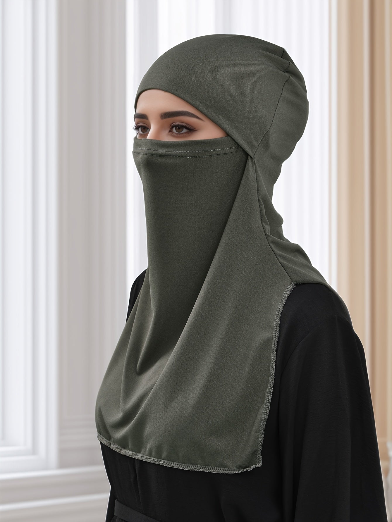 Elegant Muslim Women's Large Khimar Abaya - Asymmetrical Design, Solid Color, Versatile Base for Hats, Machine Washable All-Season Traditional Hijab, Hijab Scarf, Outdoor Light Beige Protection