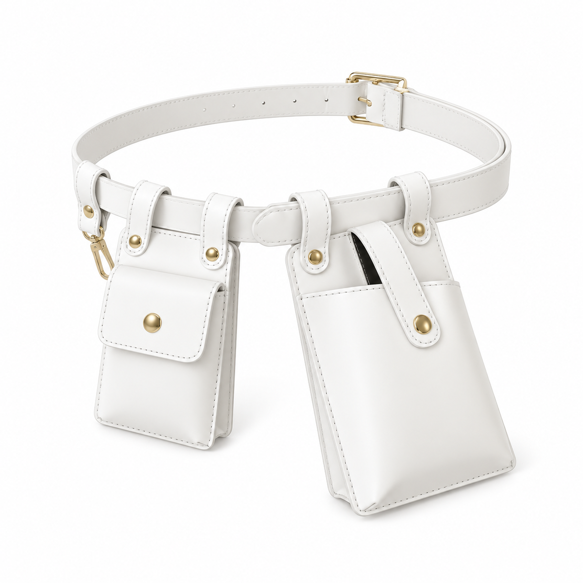 White Double Pouch Adjustable Waist Belt