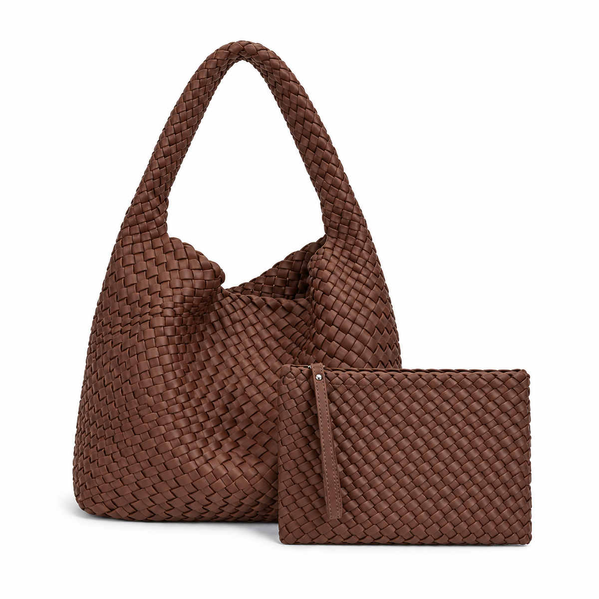 Chocolate Brown Woven Hobo Bag Set