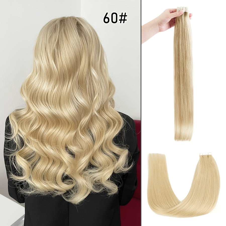 16 Packs Mini Tape In Hair Extensions Human Hair - Looking Seamless Clip-In for short hair, 12-24 Inch Lengths, Straight for Caucasian Women, Volume & Length Addition (Mini Tape System)