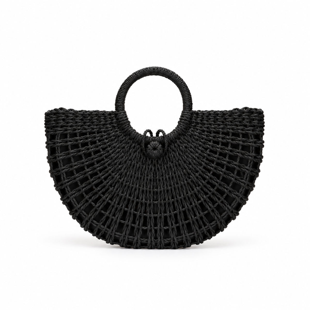 Black Woven Half Moon Handle Handbag