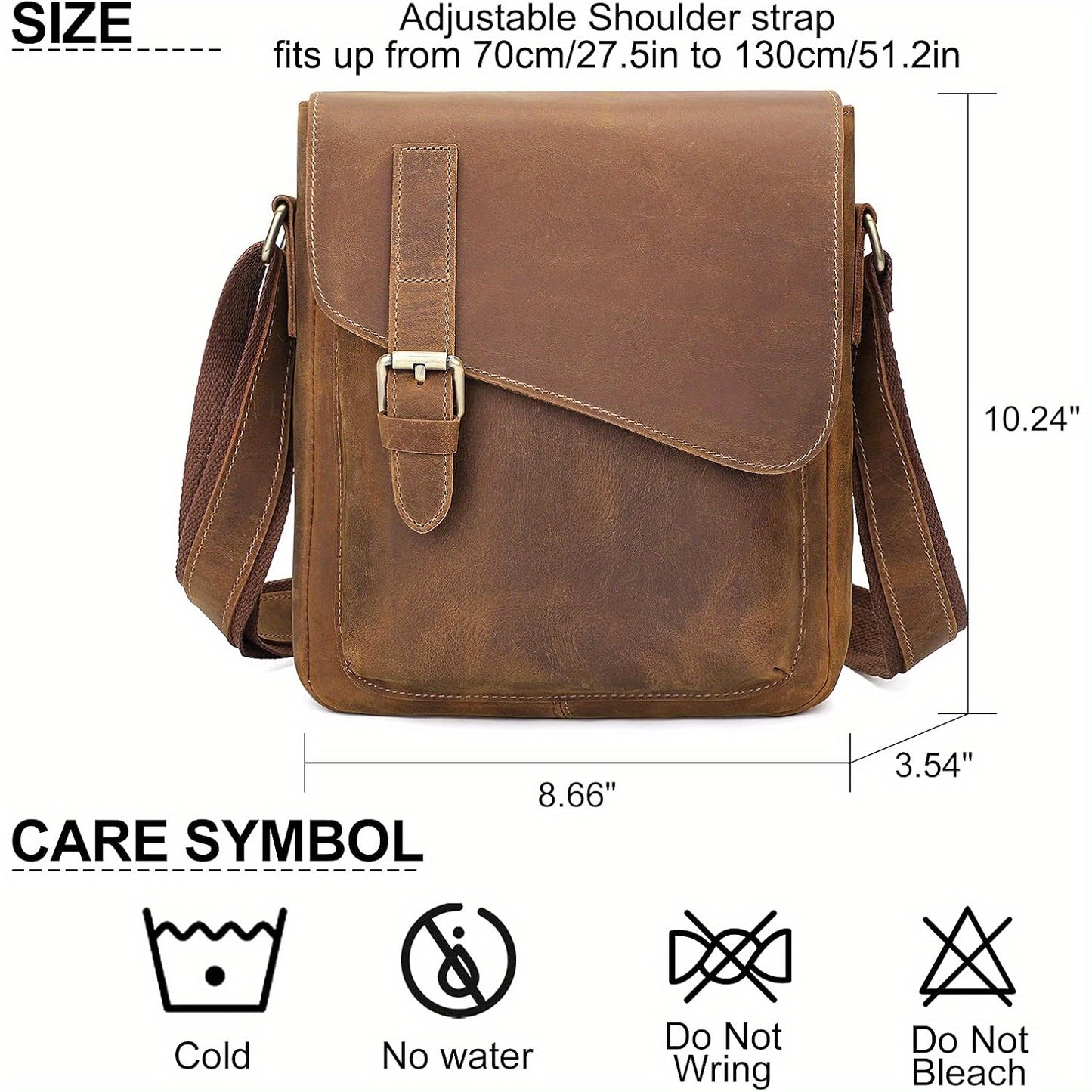 Vintage Leather Messenger Bag for Men & Women - Adjustable Crossbody Shoulder Bag with Multiple Compartments, Front Flap Closure & Top Handle