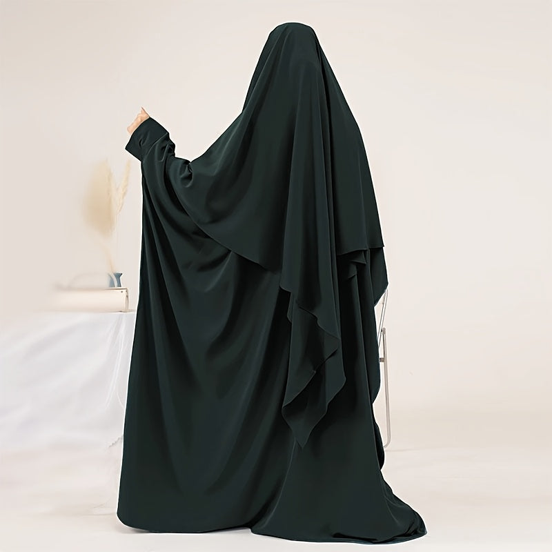 2pcs Solid Color Muslim Prayer Set, Convenient Zipper Khimar Abaya with Simple Headscarf Hijabs - Essential Fashionable Outing Essentials