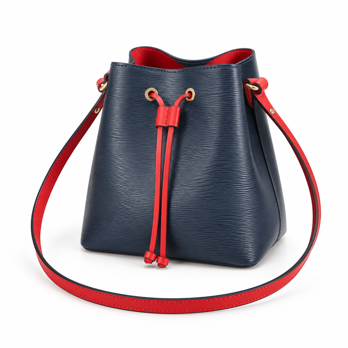 Navy Textured Bucket Bag With Drawstring