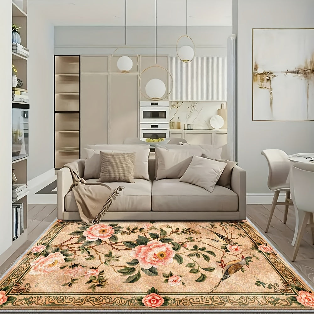 [Imitation Cashmere + Washable Base]Washable Base Imitation Cashmere + Weight 1200G Per Square Meter + Thickness 8.6Mm 1pc, New Chinese Style Printed Living Room Carpet, Fluffy Plush Bedroom Carpet, High-Quality Outdoor Carpe