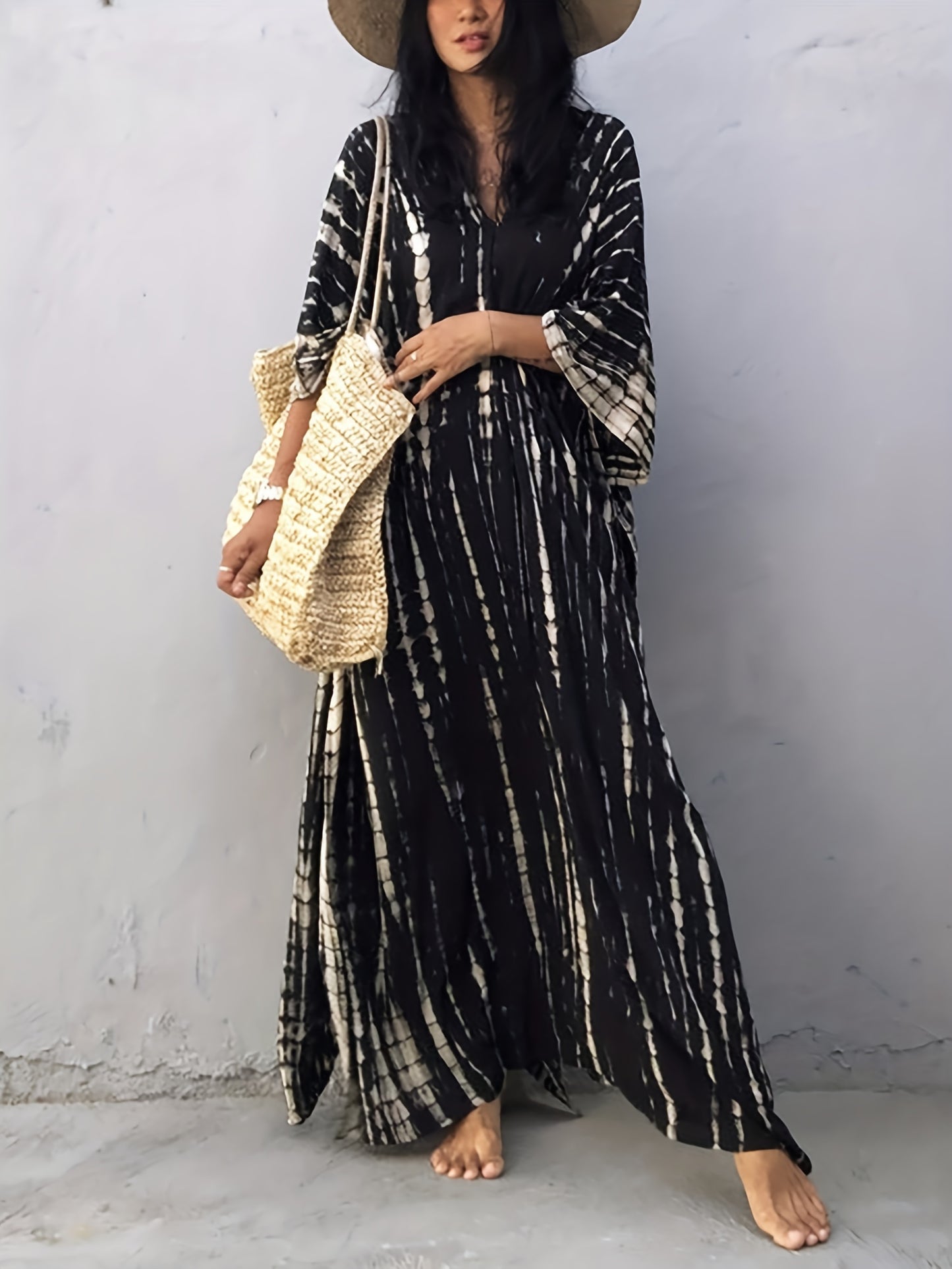 Plus Size Women's Beach Cover-Up Dress Kaftan, Large Summer Casual Beachwear