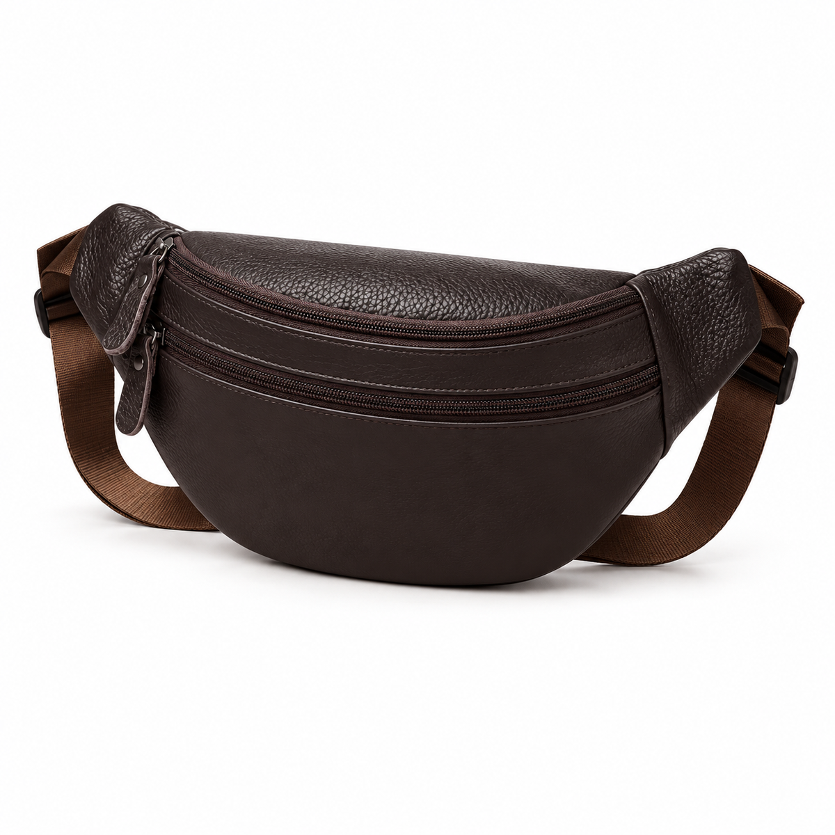 Dark Brown Double Zipper Waist Bag