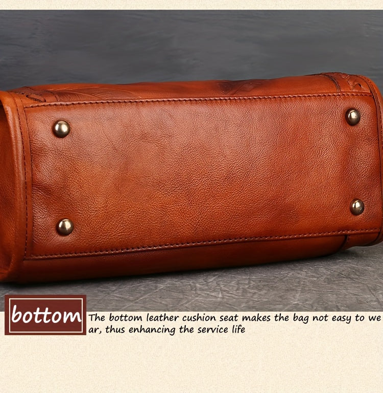 Vintage-Style Leather Tote Bag With Sling Strap, Large Capacity Handbag For Women