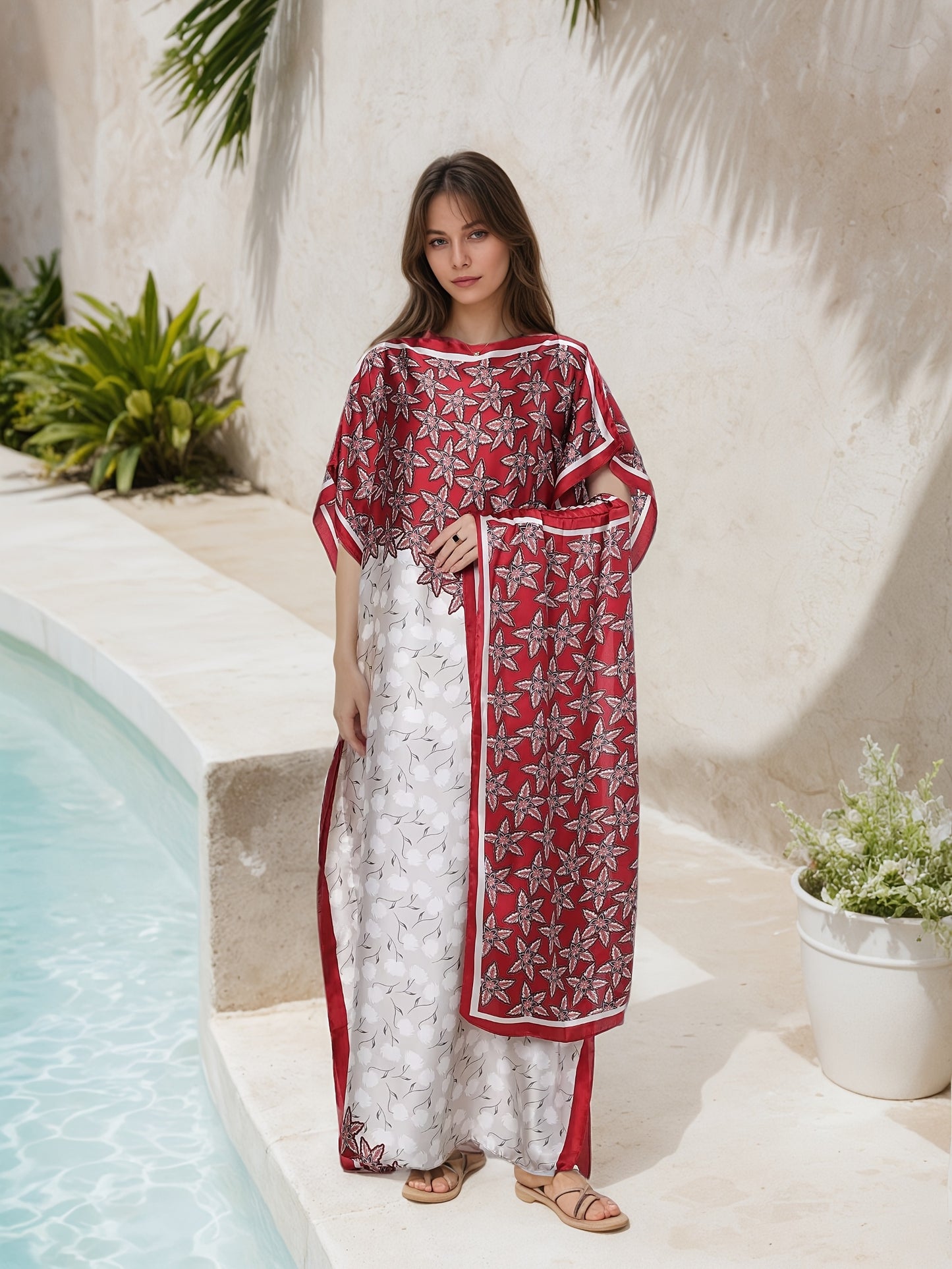 Women's Lightweight Polyester Abaya Dress With Scarf