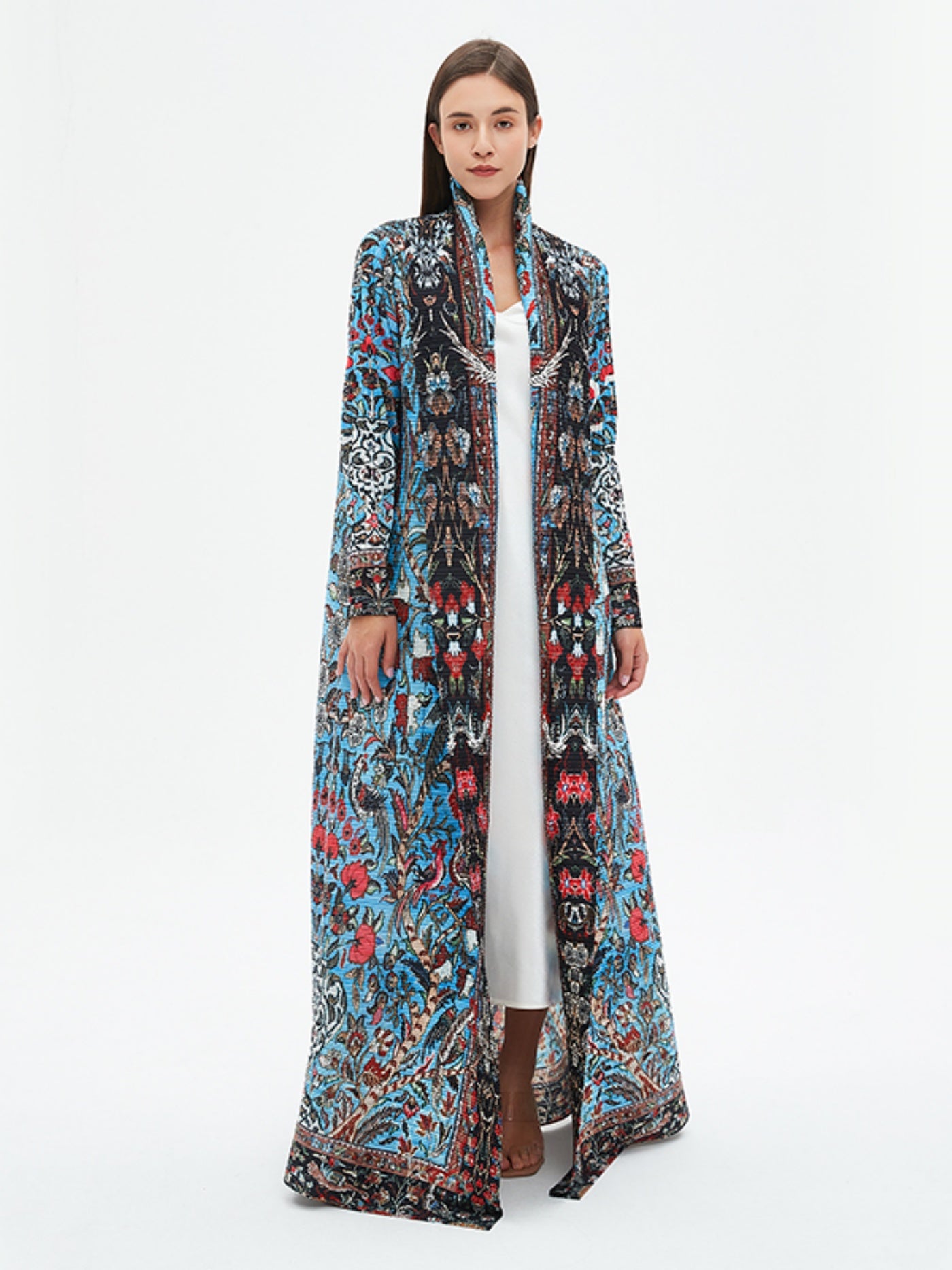 Elegant Middle Eastern-Inspired Geometric Print Abaya Dress with Intricate Embroidery - Lightweight Polyester, High Elasticity, Sun Protection, Perfect for Spring/Summer/Fall