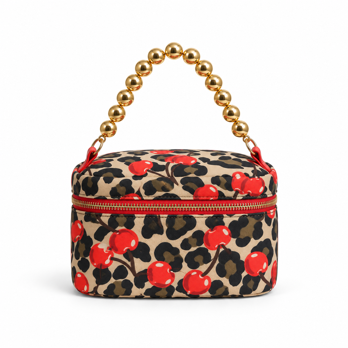 Cherry Leopard Print Gold Handle Bag