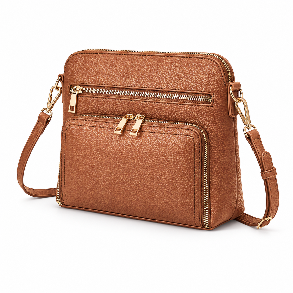 Classic Cognac Brown Textured Crossbody Bag