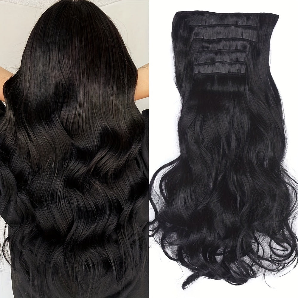 6pcs Heat Resistant 22" Clip-In Hair Extensions Suitable for Women - Body Wave Synthetic Hair with /Blonde Balayage ( & Honey Blonde), Double Weft for Volume, Clip-In Extensions for added Length/Waves, Easy Application