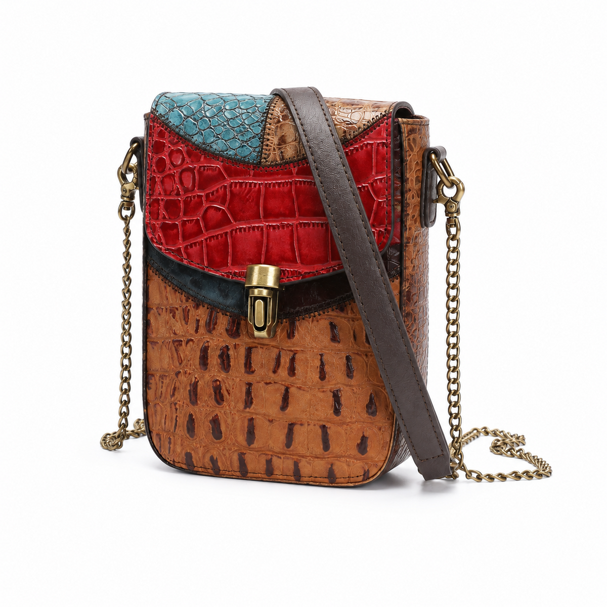 Multicolor Crocodile Texture Patchwork Crossbody Bag
