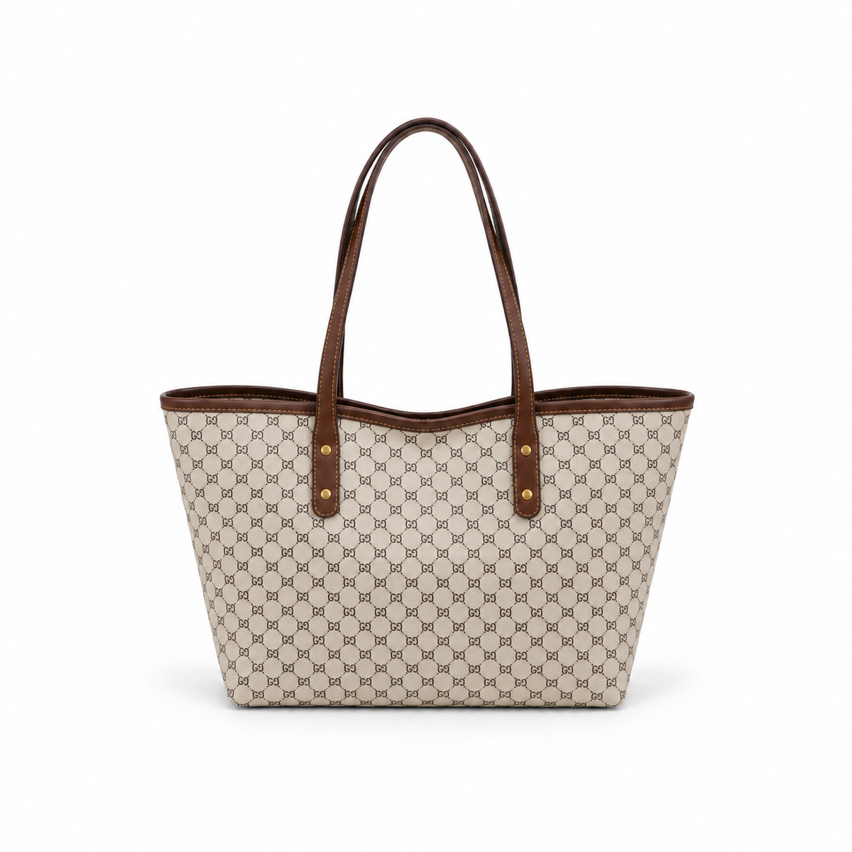 Khaki Monogram Brown Strap Tote Bag