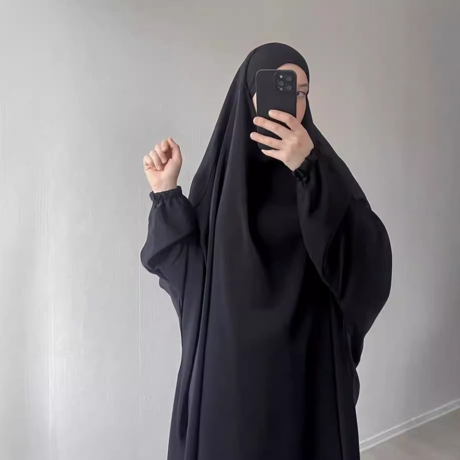 Middle East Dubai Women's Solid Color Loose Jilbaab Two-Piece Set with Large Hijab for Export