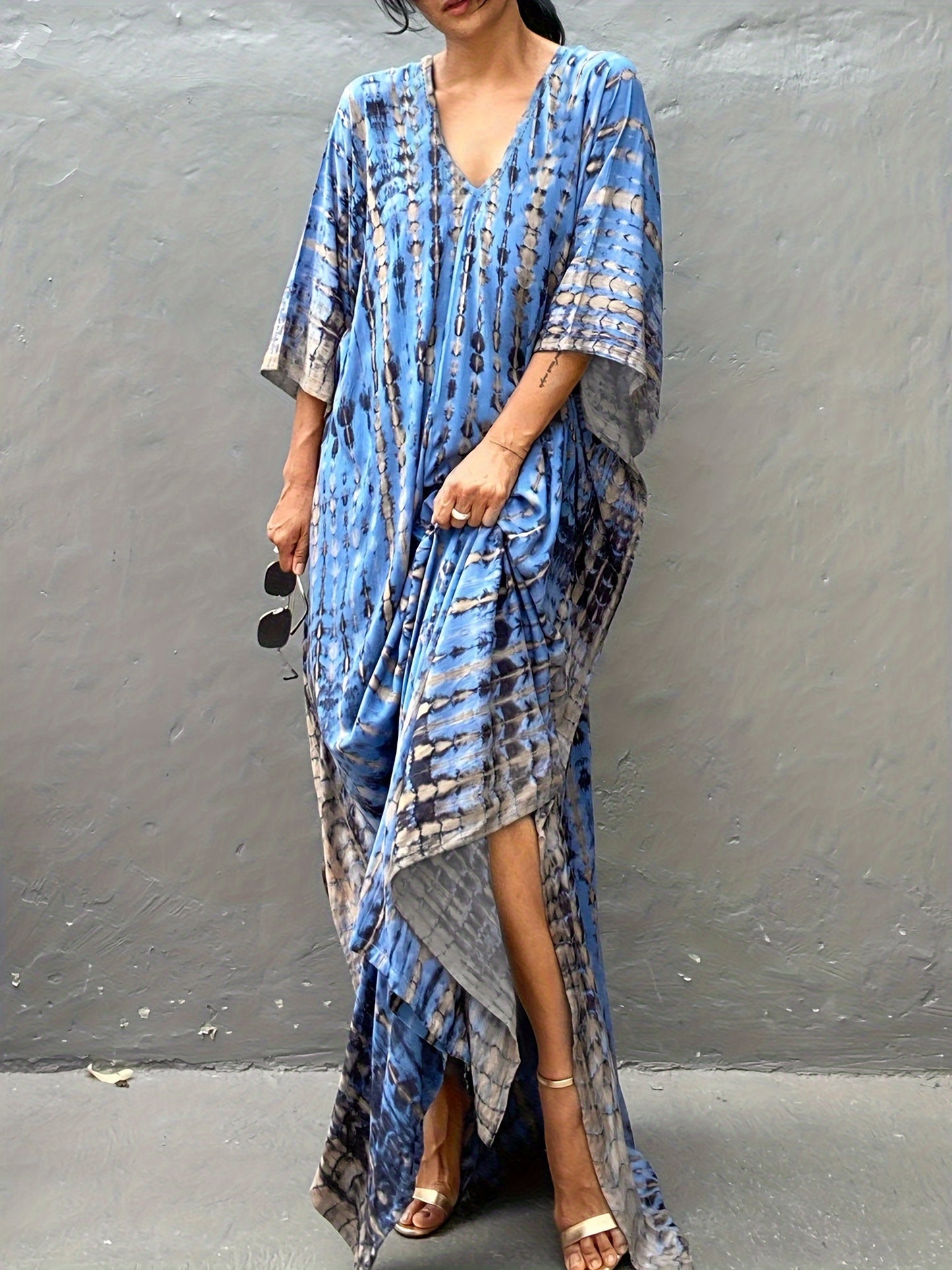 Plus Size Women's Beach Cover-Up Dress Kaftan, Large Summer Casual Beachwear