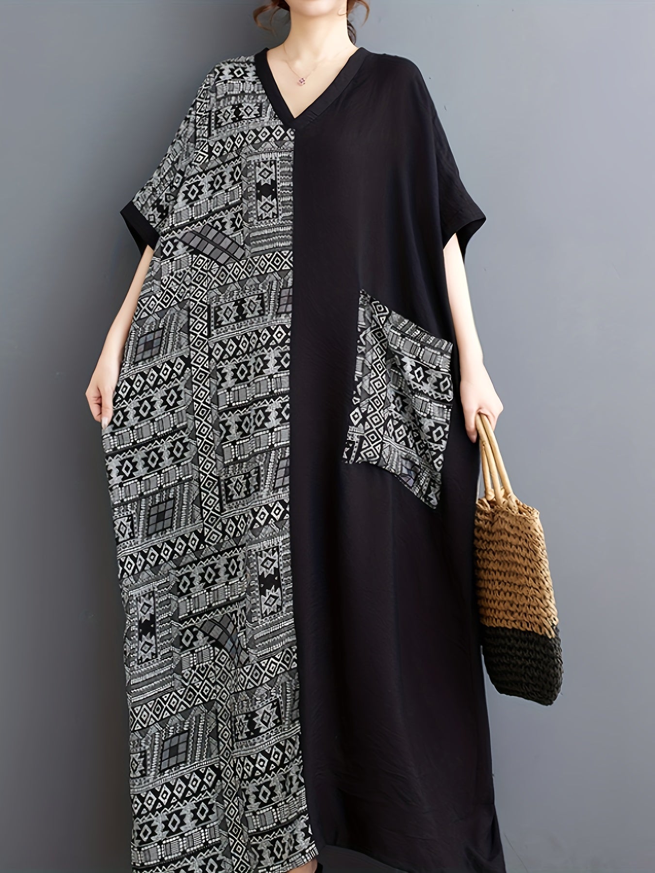 Bohemian Elegant Patchwork V-Neck Plus-Size Dress